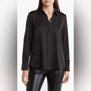 Vince Camuto Black Long-Sleeve Button Front Blouse